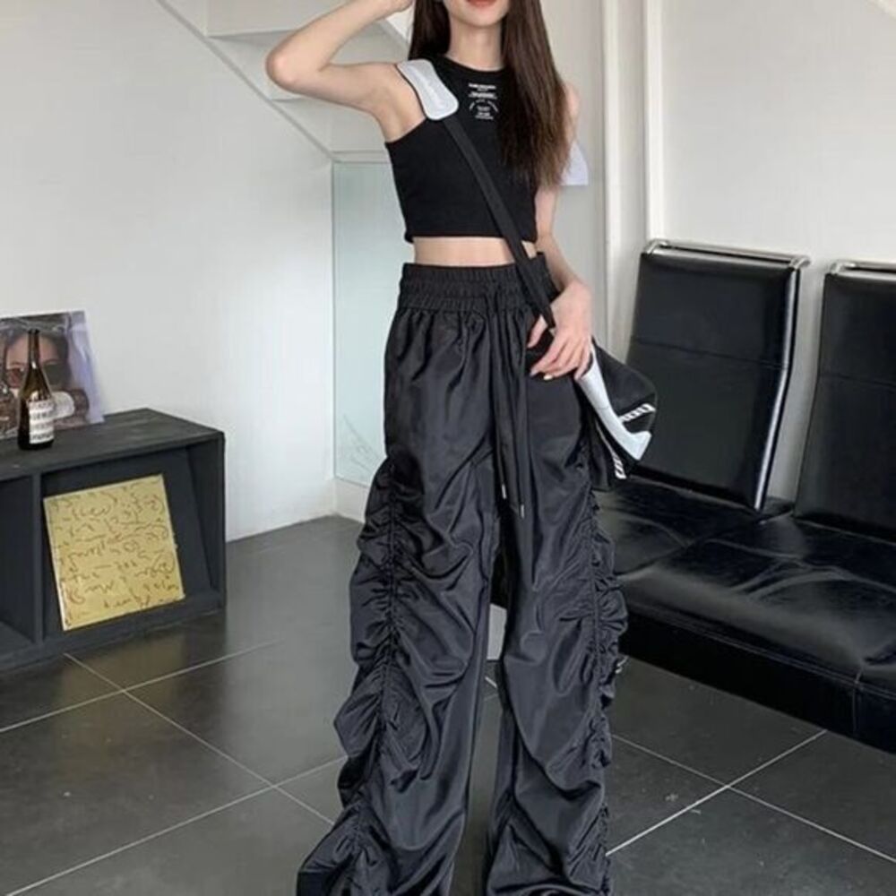 Micas Y2k Kpopstyle Style Gathered Drawstring‎ Wide Leg Cargo Pants Size M - Picture 13 of 16